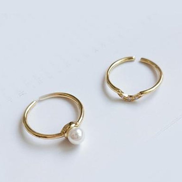 Gold Vermeil Double Layered Pearl Ring CZ Ring for Her Dainty Ring for Her - Picture 7 of 8